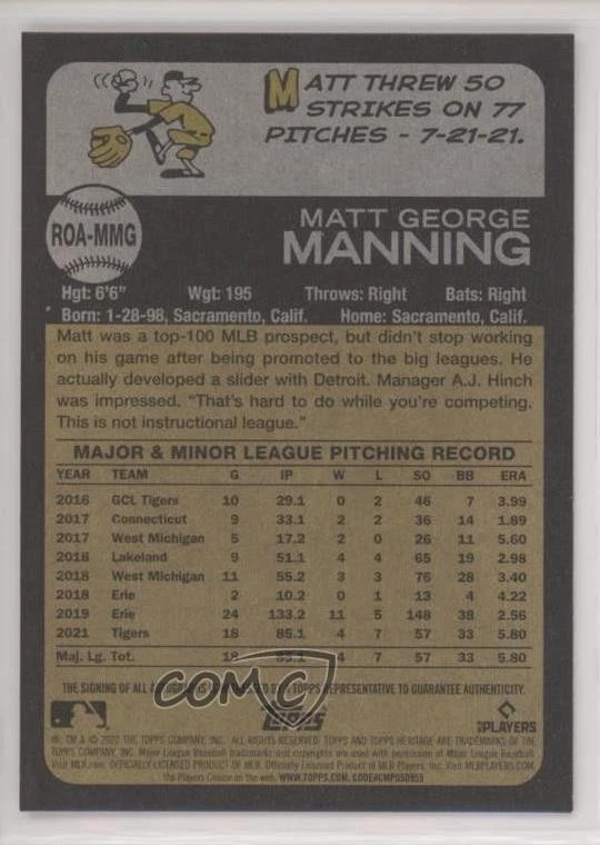 2022 Heritage Real One Special Edition Red Ink /73 Matt Manning Rookie Auto RC - Image 2 of 2