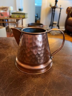 Vintage Gregorian Hammered Solid Copper Squat Pitcher with Handle