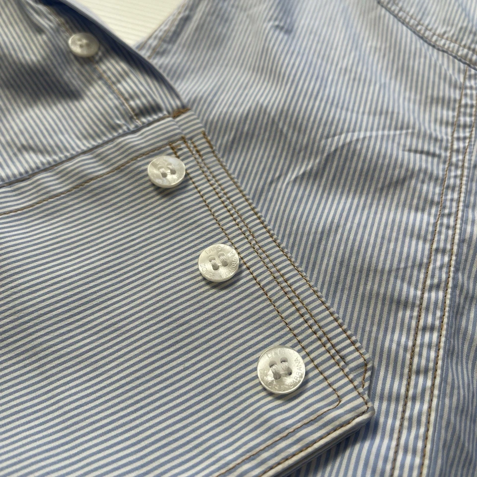 Camisa Dolce Gabbana Adulto Talla 42 Blanca Azul Rayas Cuello Abotonado Mujer Foto 3 de 4