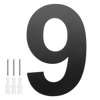 6 Inch Stainless Steel Black Modern Floating House Numbers for Outside [Digit 9]