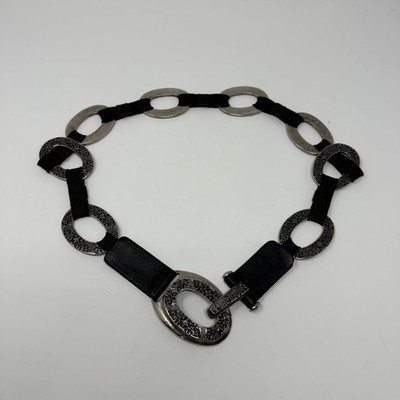 Vintage Y2K Sandy Duftler Silver/Black Designed Chain Belt Women's Large