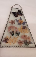 Vintage Beveled Glass Sun Catcher.Butterfly,Dried Flowers.