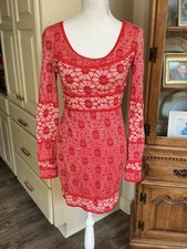 Free People Botanical Forest Delilah Floral Lace Bodycon Mini Dress Red Cream