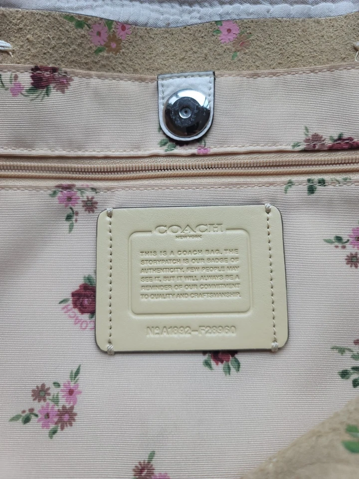 Coach White Leather Derby Tote Bag EUC Used 1x Floral Interior Pristine - Image 2 of 4