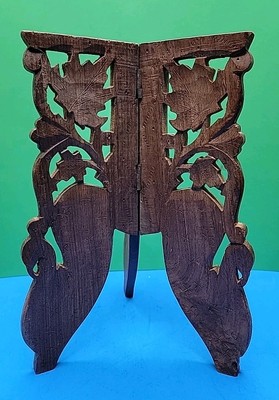 Vintage Detailed Hand Carved Hinged Wood Leg Folding Stand 