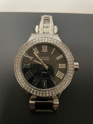 Alexander Milton Damenuhr Keramik Strass Steine Edelstahl Schwarz
