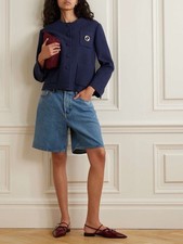 Giacca Gucci con spilla blu navy tweed prezzo consigliato £ 2200 taglia IT46 UK14 nuova con etichette