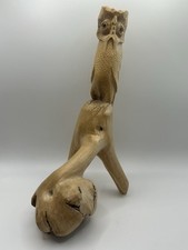 Owl Parasite Wood Carving Sculpture Figure 11” Large Hand Carved Bird Vintage