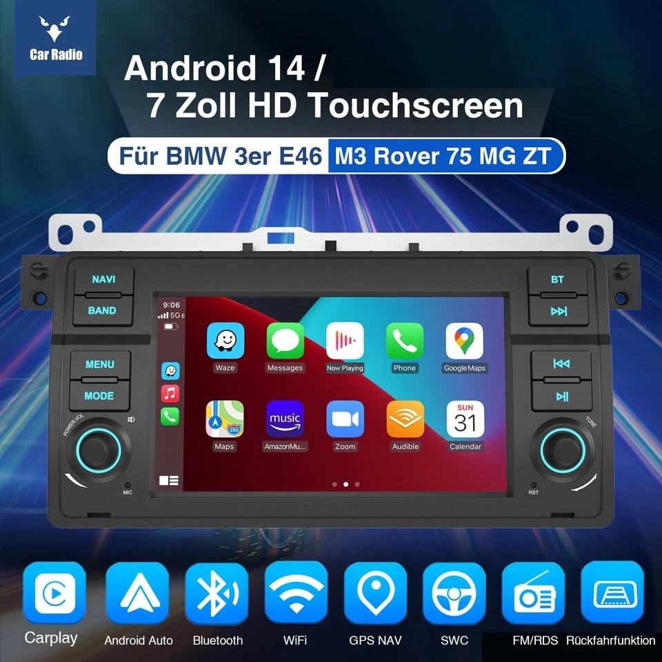 Apple Carplay Android 14 Für BMW 3er E46 M3 Rover 75 MGZT Autoradio GPS NAVI RDS - Bild 2 von 4