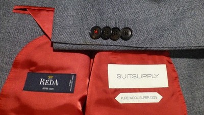 Suitsupply Suit 38R W42 Italian Fabric Super 130 REDA Gray Good Condition