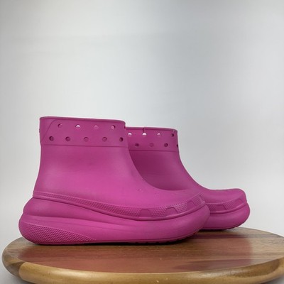New Womens Crocs Crush Rain Ankle Boots Pink Ankle Rubber Waterproof Size 11 M
