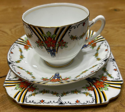 Antike handbemalte Trio Tasse Untertasse Teller, Taylor & Kent, um 1912