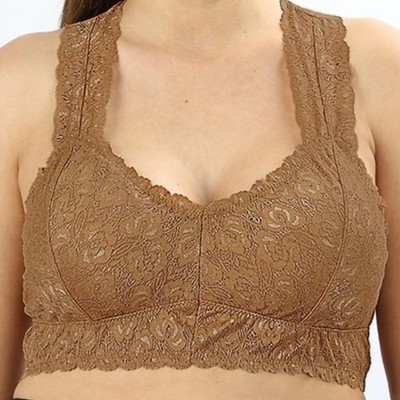 Plus Size Lacey Padded Bralette Light Coffee Brown 3X
