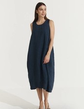 Made In Italy Blue Scoop Neck Bubble Dress With Side Pockets Sz M/l Lagenlook