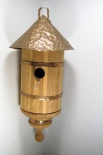 HAND-CRAFTED BIRD HOUSE WITH HAMMERED METAL COPPER ROOF SIGNED BY KATHLEEN STAPP