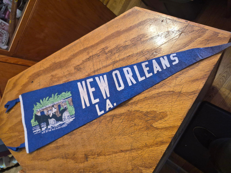 Vintage 1940s-50s 27" Old Slave Block New Orleans Louisiana felt souvenir penant