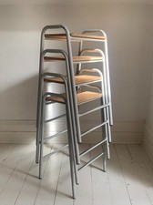 4 x Vintage School Stacking Stools - Ply Seats & Tubular Grey Metal Frame
