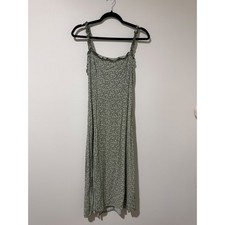 Mi Ami for Francescas Sage Green Floral Smocked Midi Dress Ruffle Straps Medium
