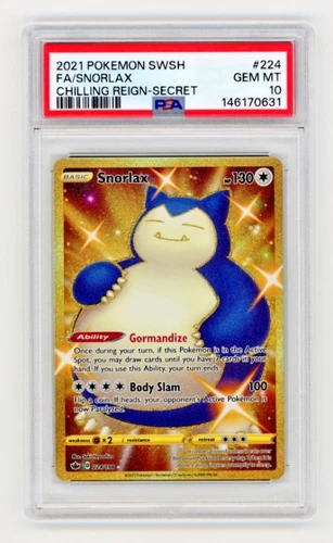 2021 POKEMON SWORD & SHIELD CHILLING REIGN SECRET #224 FULL ART/SNORLAX PSA 10