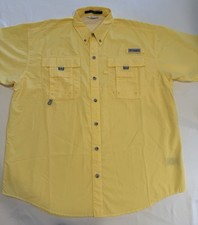 Columbia PFG Bahama Men Medium Yellow Button Up Short Sleeve Omni Shade