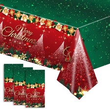 3 Pcs Christmas Tablecloths Disposable, 108" x 54" Rectangular , Red Green