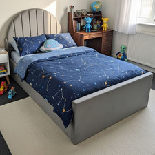 Panel Kids Bed Frame Plush Velvet Upholstered Ottoman Gas Lift Storage 3FT 4FT