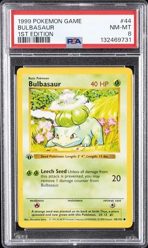 1999 POKEMON BASE SET 1ST EDITION #44 BULBASAUR PSA 8