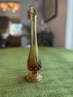 Vintage MCM Fenton Glass Amber Hobnail Swung Footed Bud Vase 10.5” Autumn Fall