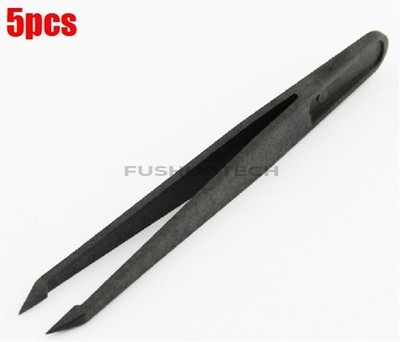 5Pcs   93307 Anti-Static Black Plastic Tweezers Short Ic New rp *lj