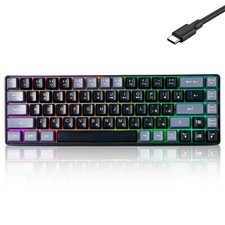 Wired Portable 60 Mechanical Feeling Gaming Keyboard,RGB LED Black  Grey