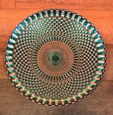 Lg. Hand Made Peacock Design Glass Green Irredescent 15" 💚 St. Patty's Decor