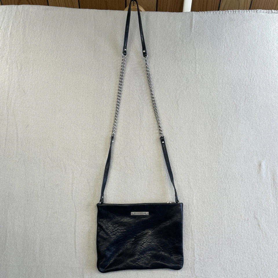 Cartera sin asas de hombro bandolera negra de piel de cordero Stella & Dot Waverly Foto 3 de 4