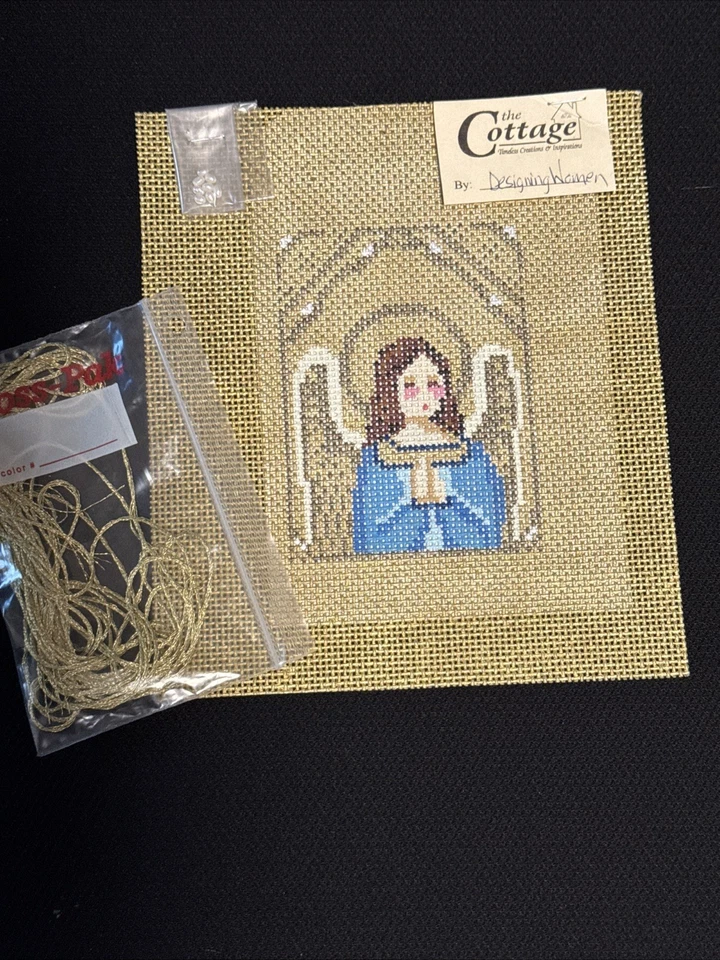 Designing Women Handpainted Needlepoint Canvas: Byzantine ANGEL w/pearls & more - Image 2 of 4