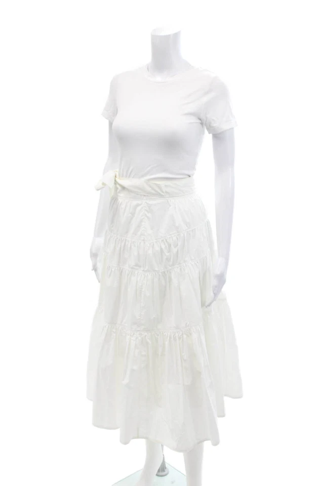 Proenza Schouler Womens Belted A Line Maxi Skirt White Cotton Size 0 - Image 2 of 4