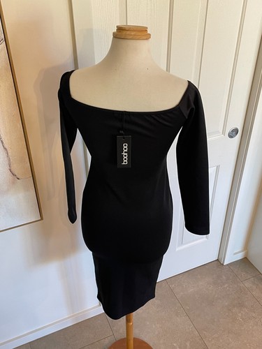 Womens Dress Boohoo Lydia Double Breasted Off The Shoulder Midi Black - Size 12 - Picture 5 of 18