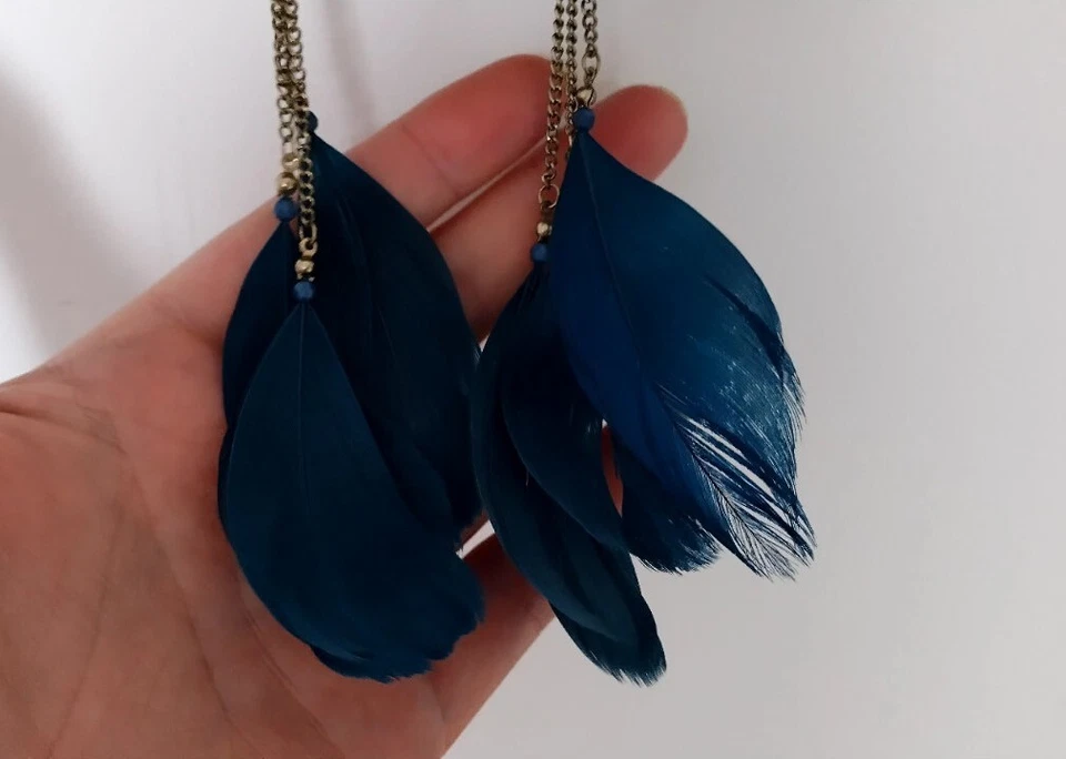 Beautiful earrings with deep blue feathers - Image 2 of 3