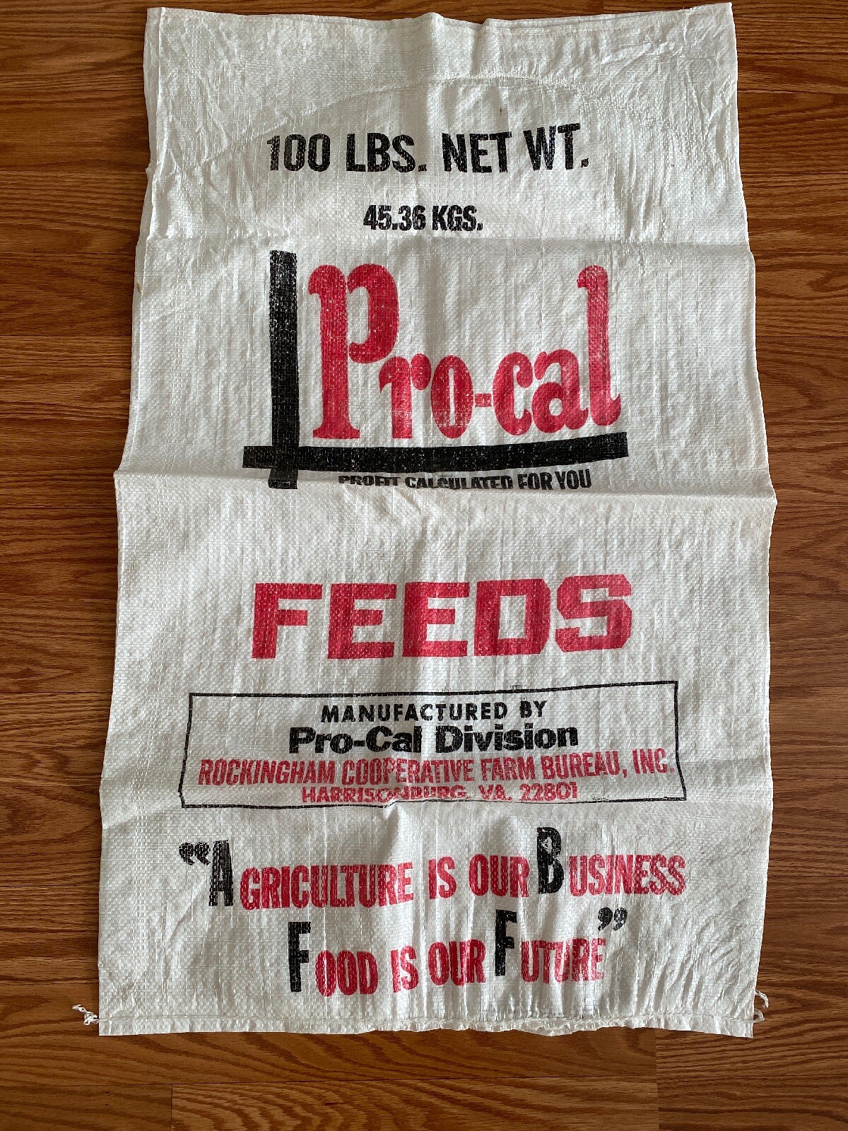 Vintage Feed Bag ProCal Harrisonburg VA 100 lbs Rockingham County Farm