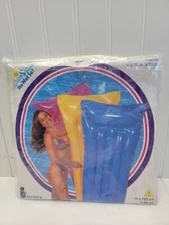 Vtg 90s Intex The Wet Set Inflatable Pool Air Glossy Mat Float 72 x 27" Yellow