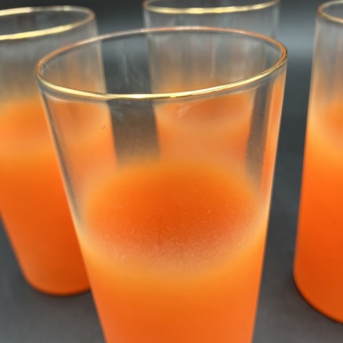 Vintage MCM Drinking Glass Orange Frosted Gold Trim - FOUR Glasses 6” Tall - Picture 3 of 5