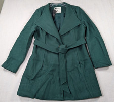 Allegra K - Women's - Stand Collar - Belted Long Coat - Color: Green - Size L