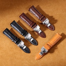 Quality Genuine Leather Cowhide Watch Band Strap Butterfly Clasp 12-24 Universal