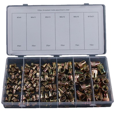 Craft-Equip 150 tlg. Stahl Blindnietmuttern Set Gewindenieten Muttern Nieten