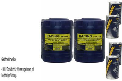 20L Motoröl MANNOL SAE 10W-60 RACING+ESTER 4x MANNOL Leak-Stop ADDITIV
