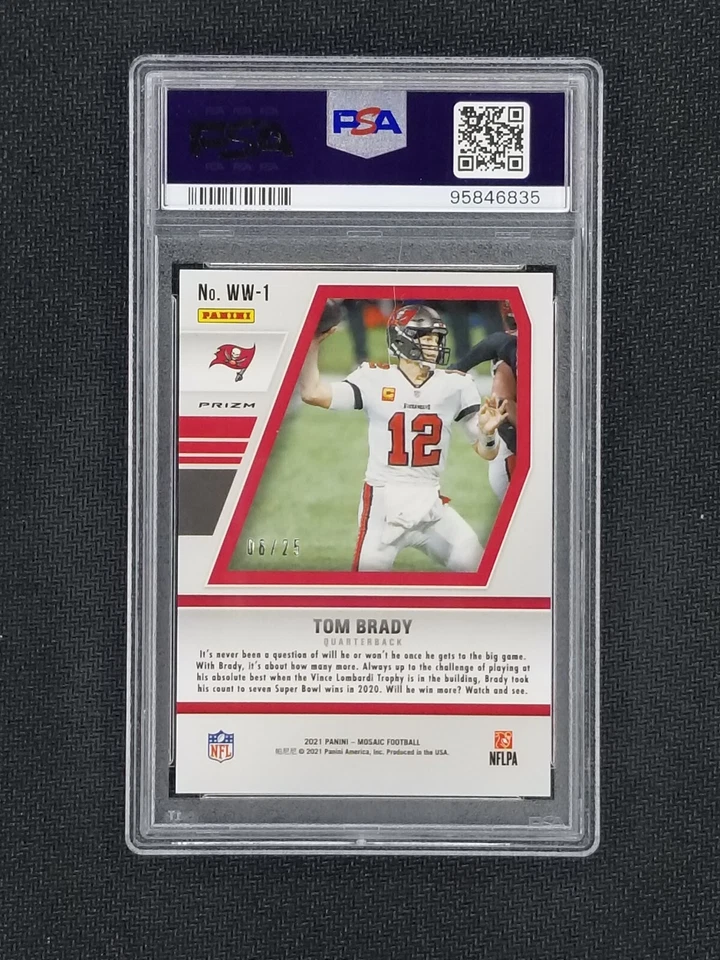 Mosaic Tom Brady 2021 #WW-1 naranja fluorescente Prizm/25 PSA 10 GemMint Foto 2 de 2