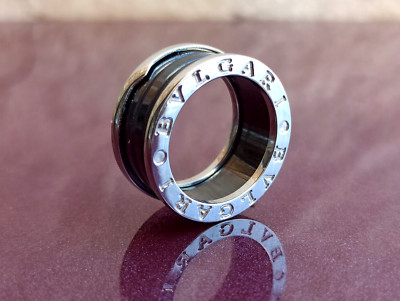 750 Gold Bvlgari Zero Keramik Ring, 18k Goldring, Goldringgröße 9, Italien