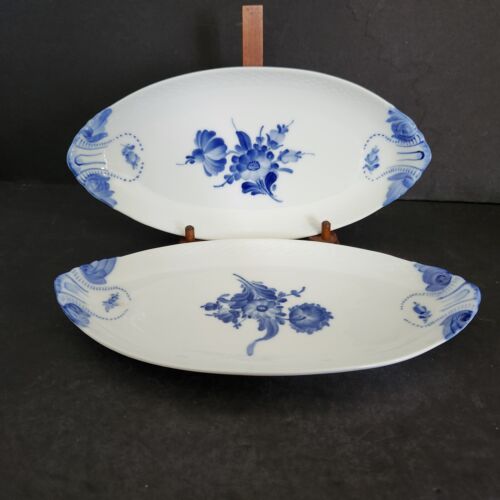 Blue Flowers Braided By Royal Copenhagen 10" Oval Pickle Dishes Set Of 2 10/8124 - Picture 1 of 12