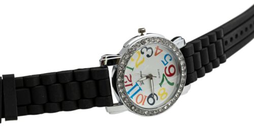 2 Pack White and Black Geneva Women's Large Round Face Silicone Rainbow Numbers - Picture 6 of 12