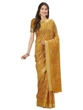 Women's Pedding Discharge Foil Print Jari Gold Solid Patta Messi Silk Saree