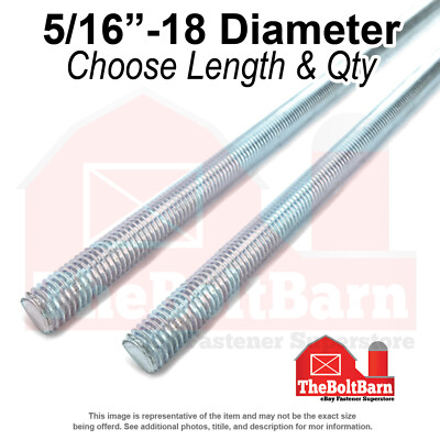 5/16''-18 Fully Threaded Rod Coarse Thread Zinc Clear (Choose Length & Qty)