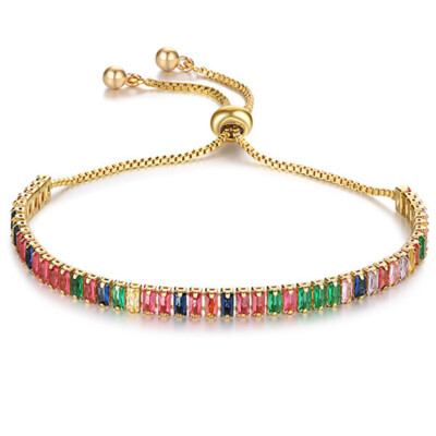 New Rectangle Amethyst Citrine Yellow Gold Adjustable Women Bracelets 9.5 inch